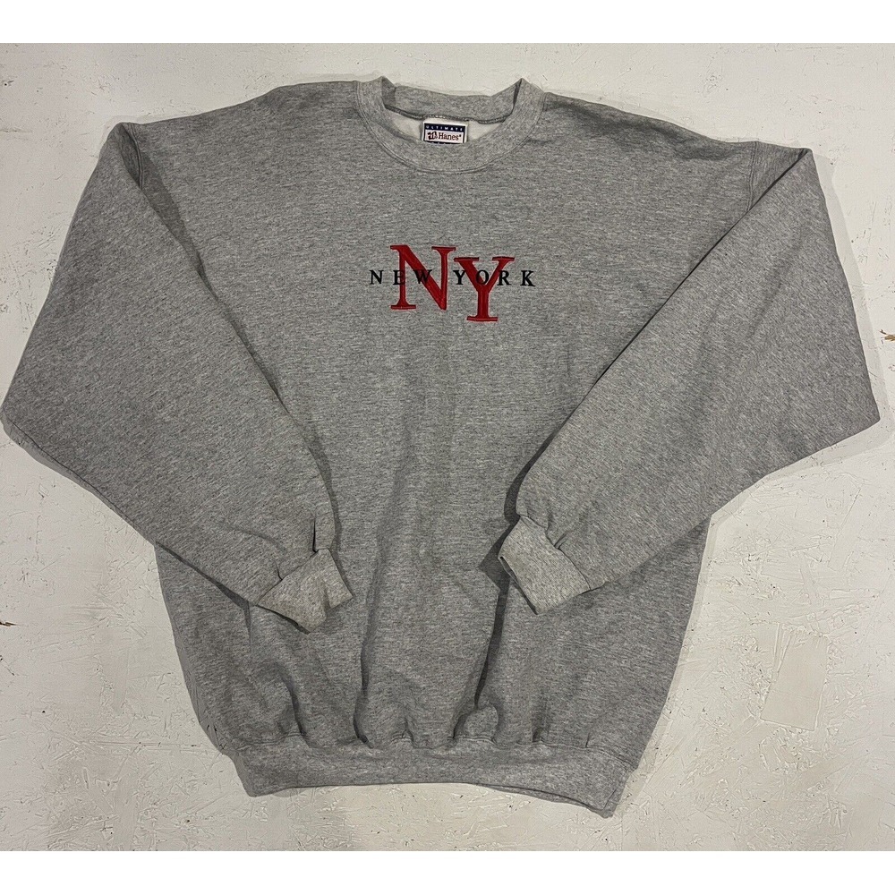 Vintage Hanes New York Gray Red Sweatshirt Size Extra Large‎ XL Embroidered
